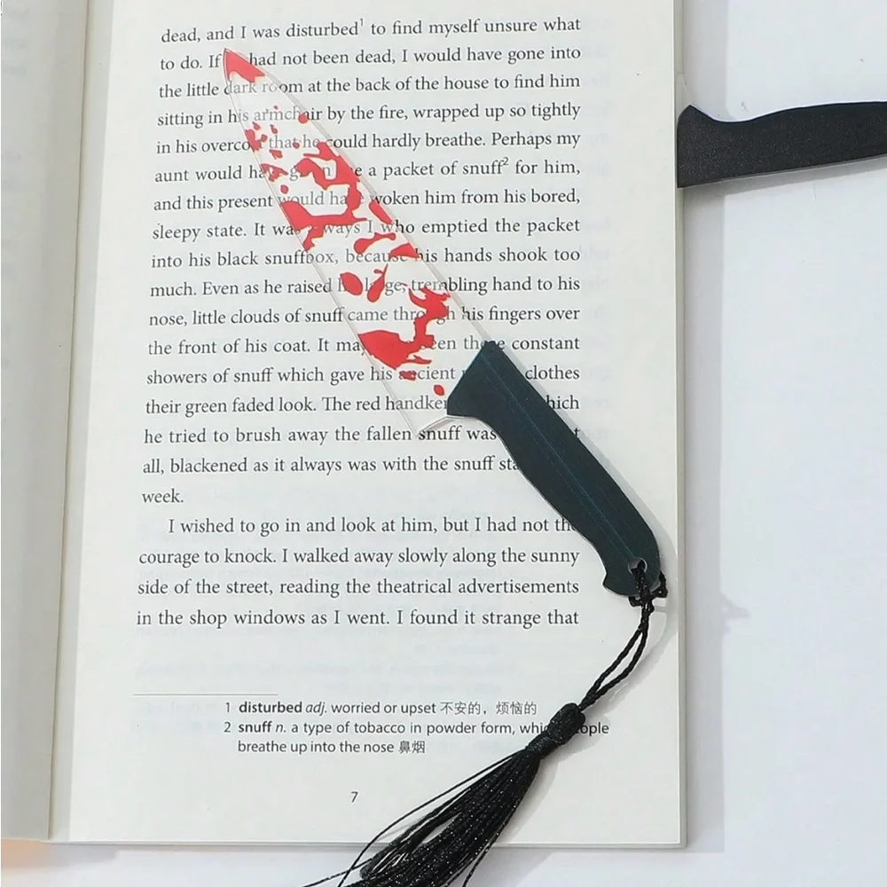 Bloody Acrylic Knife Bookmark Black Tassel Halloween Books